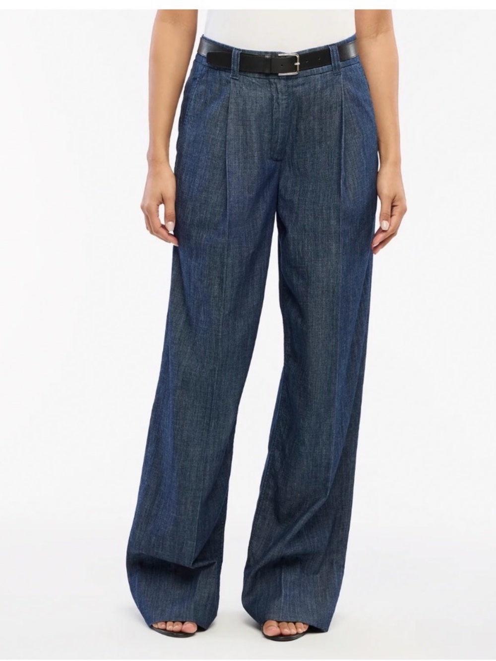 Another Tomorrow Chambray Wide Leg Pants - Deep Indigo